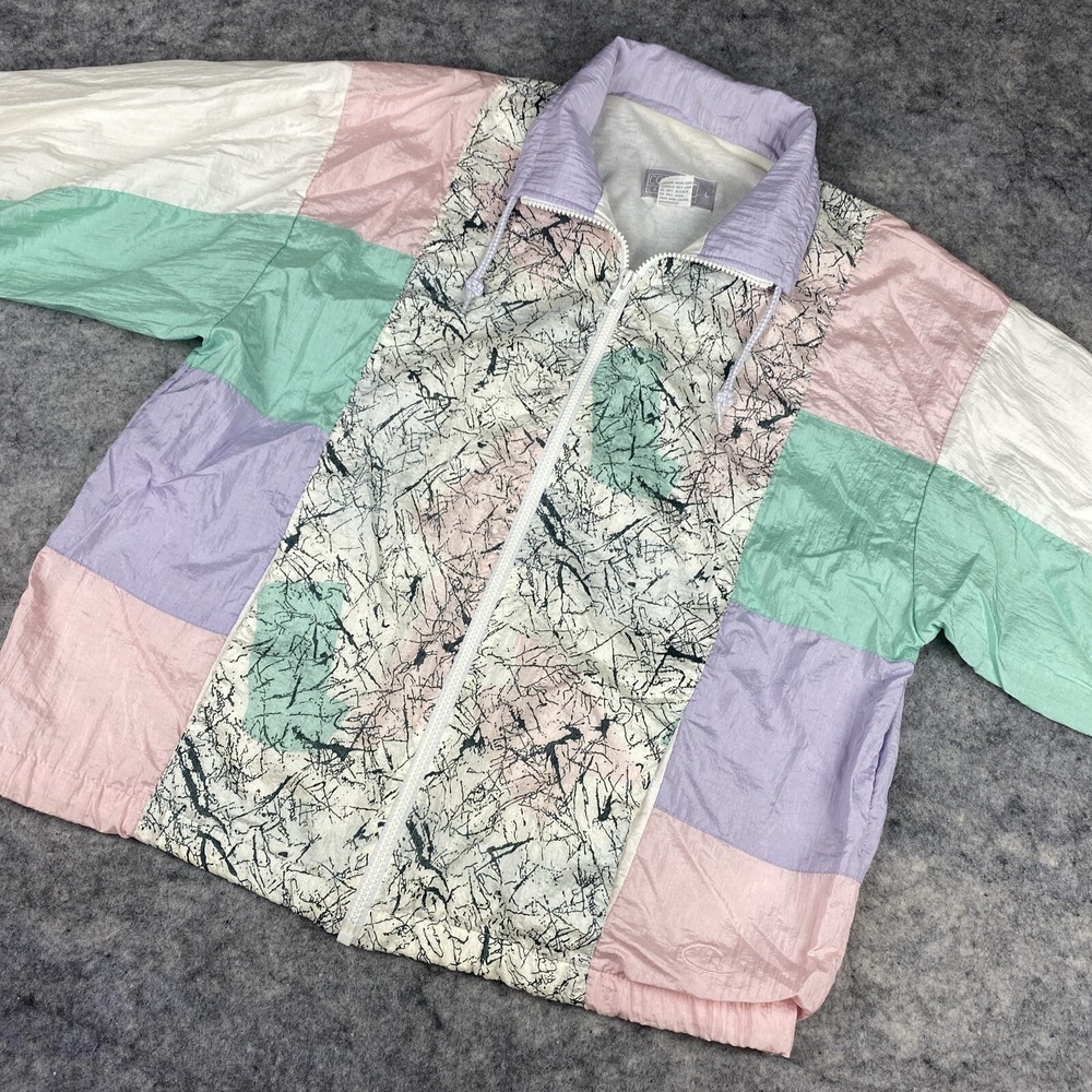 Vintage 80 Windbreaker Track Full Zip Jacket Womens L Court Casuals Barbie Pink